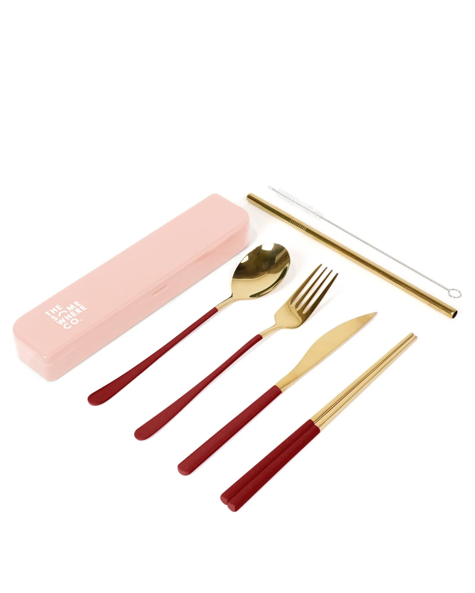 Cutlery Kits|Cutlery Kits|The Somewhere Co Cutlery Kit - Gold with Burgundy Handle