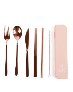Cutlery Kits|Cutlery Kits|The Somewhere Co Cutlery Kit - Rose Gold with Chocolate Handle