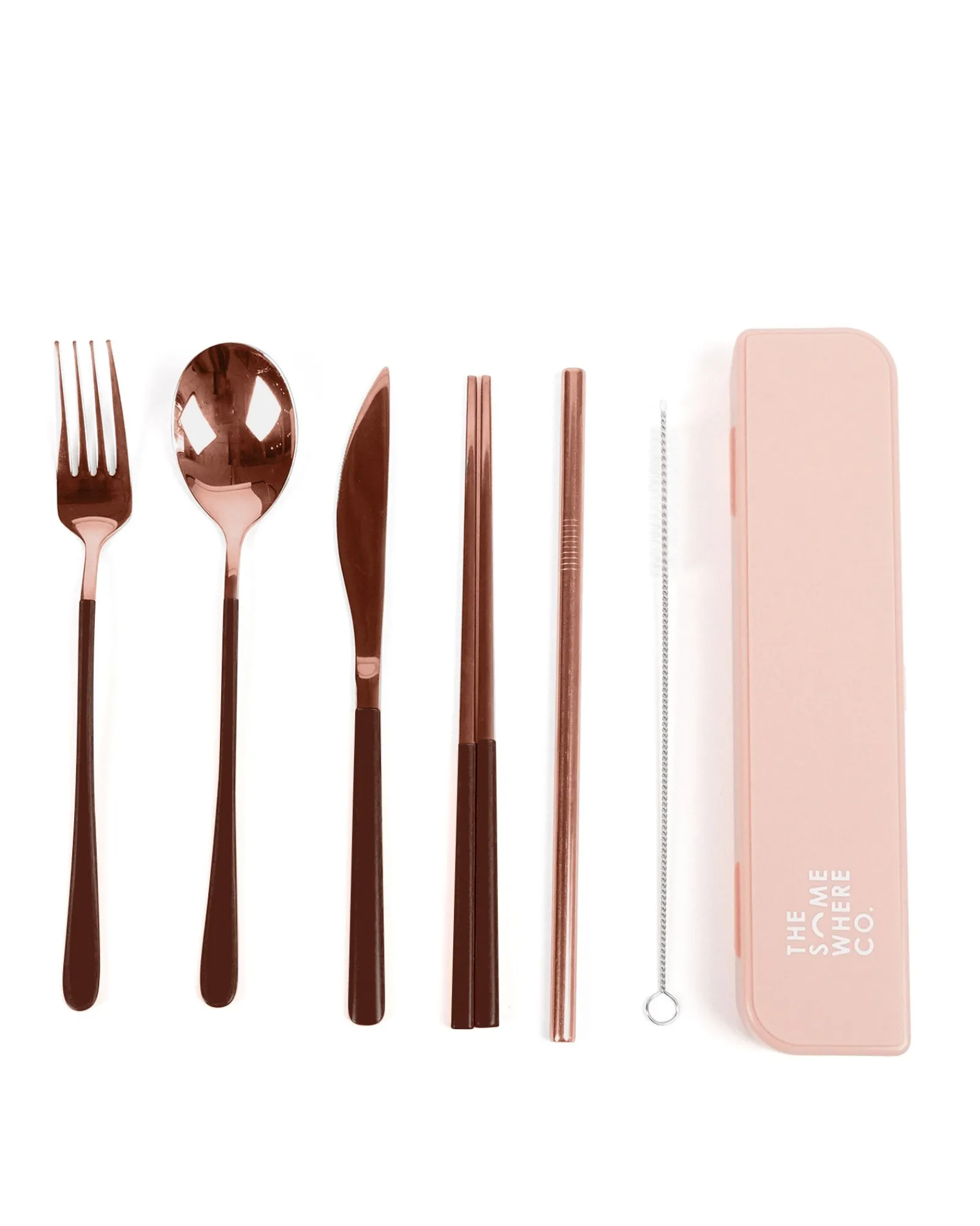 Cutlery Kits|Cutlery Kits|The Somewhere Co Cutlery Kit - Rose Gold with Chocolate Handle