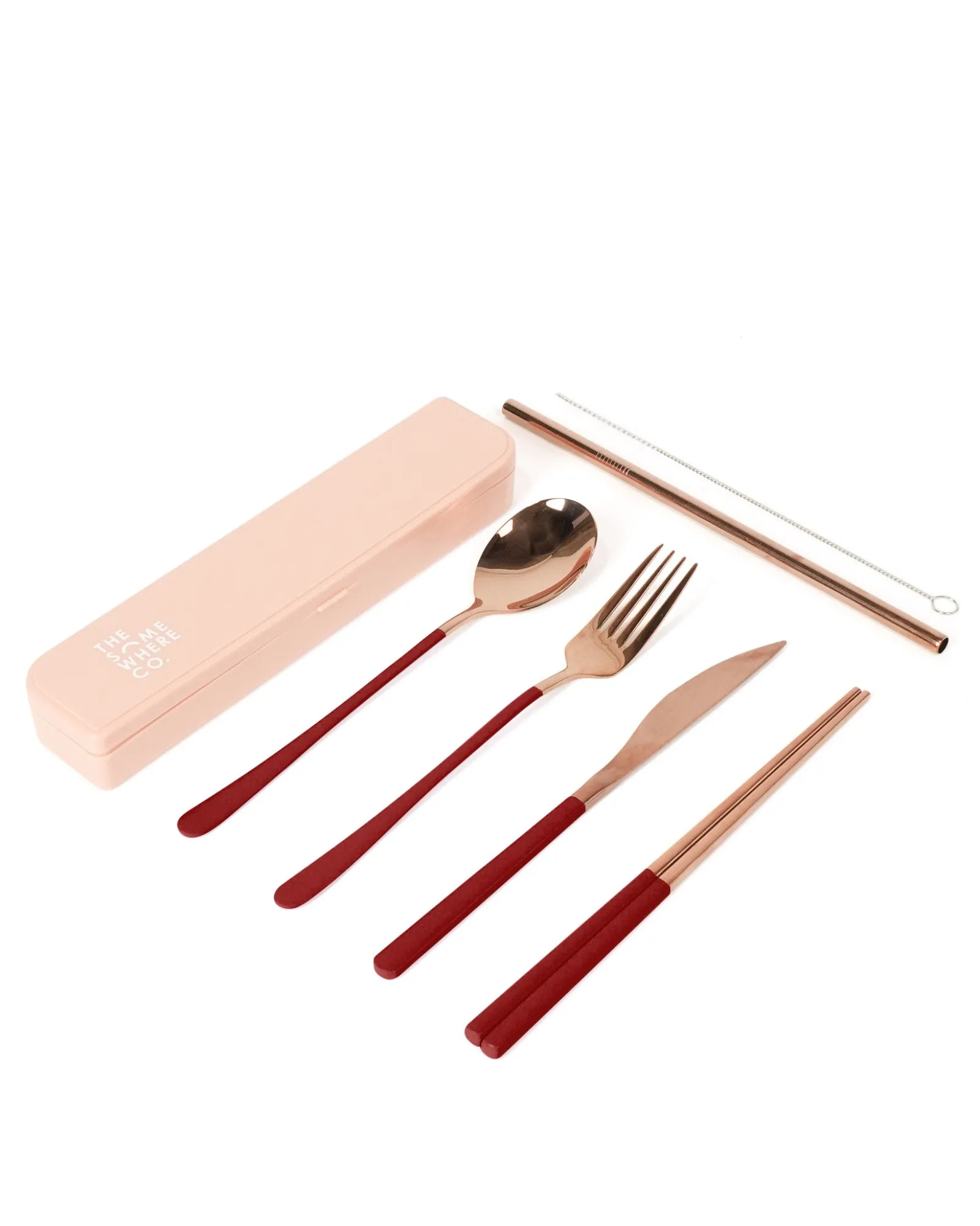 Cutlery Kits|Cutlery Kits|The Somewhere Co Cutlery Kit - Rose Gold with Burgundy Handle