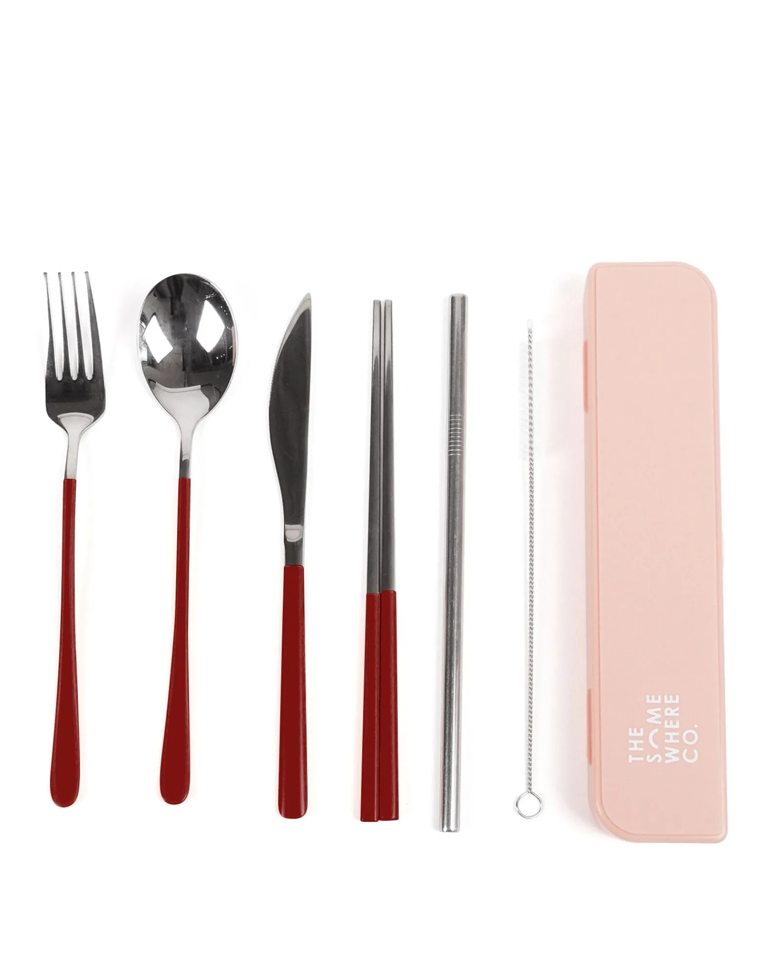 Cutlery Kits|Cutlery Kits|The Somewhere Co Cutlery Kit - Silver with Burgundy Handle