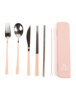 Cutlery Kits|Cutlery Kits|The Somewhere Co Cutlery Kit - Silver with Blush Handle