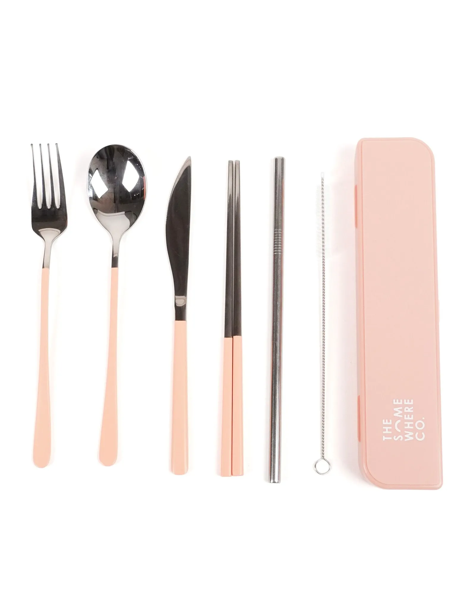 Cutlery Kits|Cutlery Kits|The Somewhere Co Cutlery Kit - Silver with Blush Handle