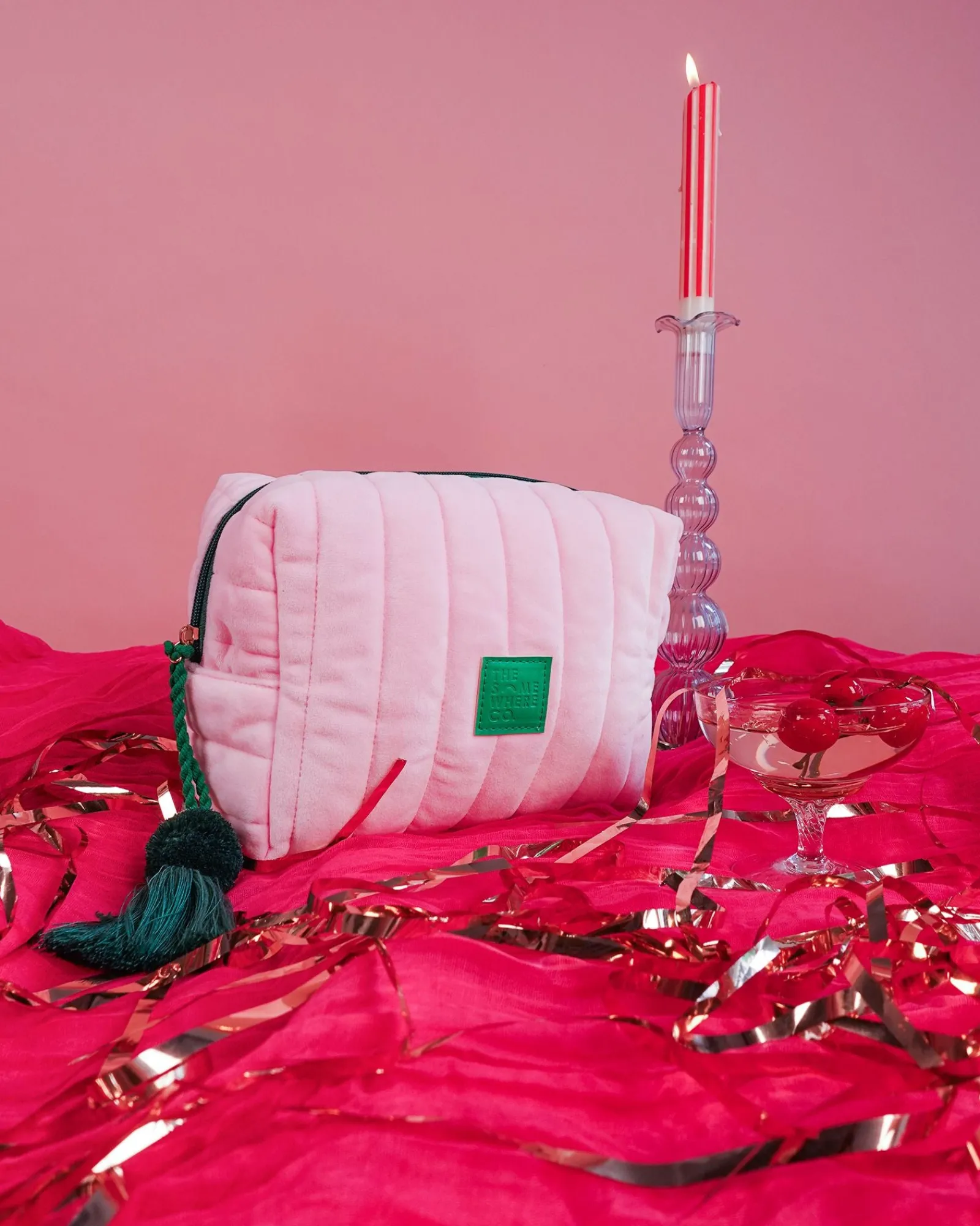 Travel Organisers|Cosmetic Bags|The Somewhere Co Pink Velvet Cosmetic Case