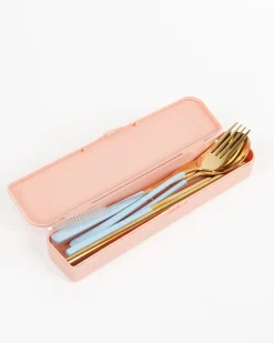 Cutlery Kits|Cutlery Kits|The Somewhere Co Take Me Away Cutlery Kit - Gold with Powder Blue Handle